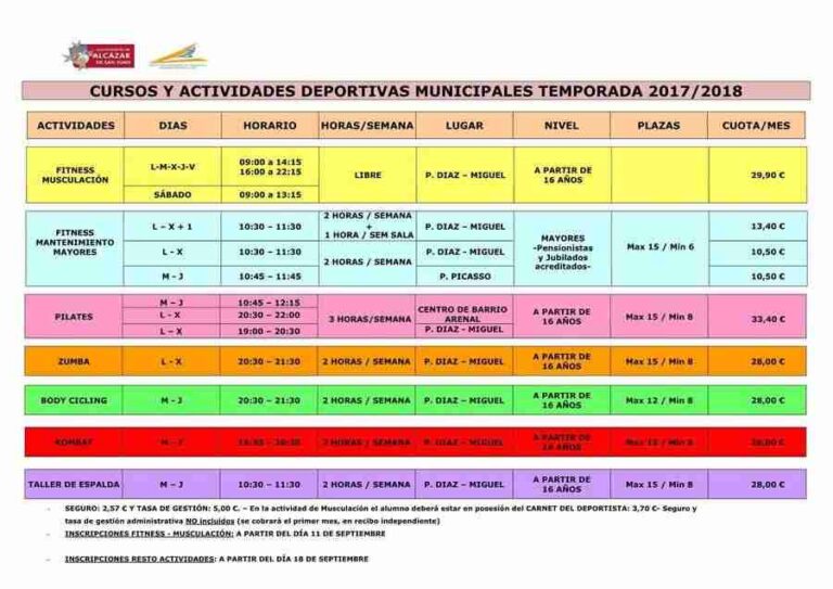 Actividades deportivas para el curso 2017/2018
