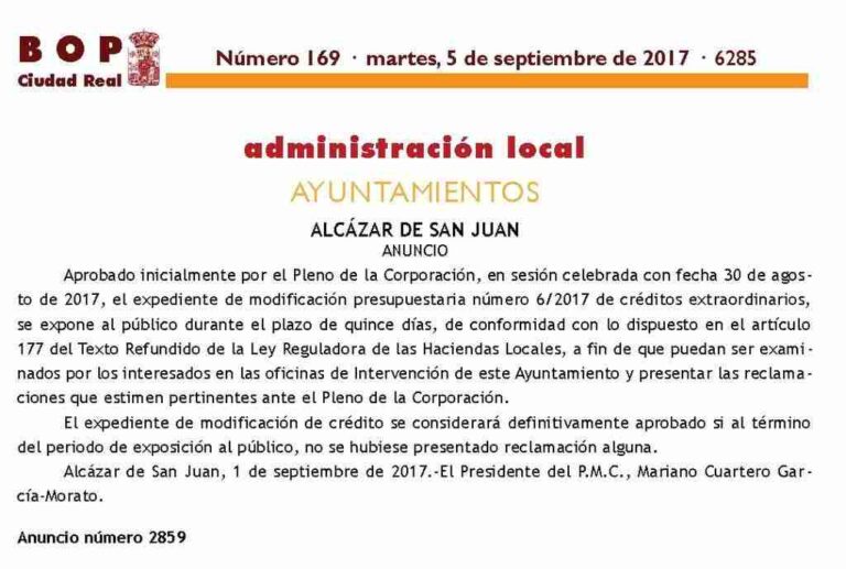 Expediente de modificación presupuestaria número 6/2017