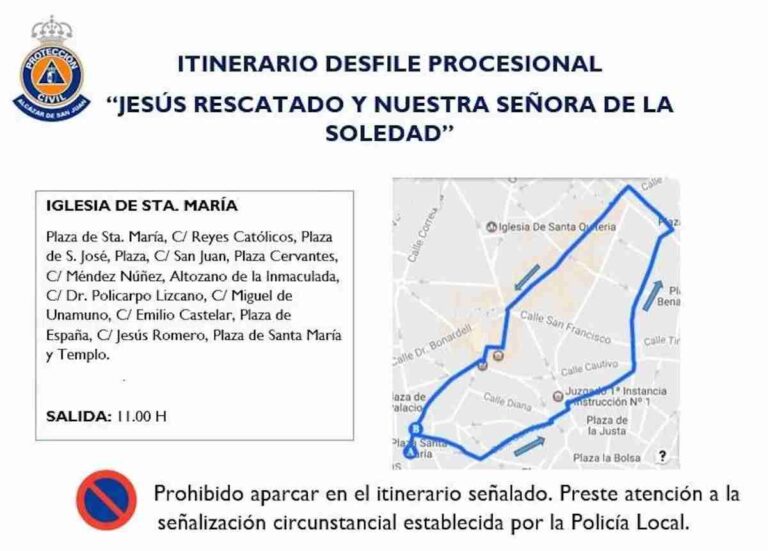Itinerario de la Procesión del Domingo «Jesús Rescatado y Nuestra Señora de la Soledad»