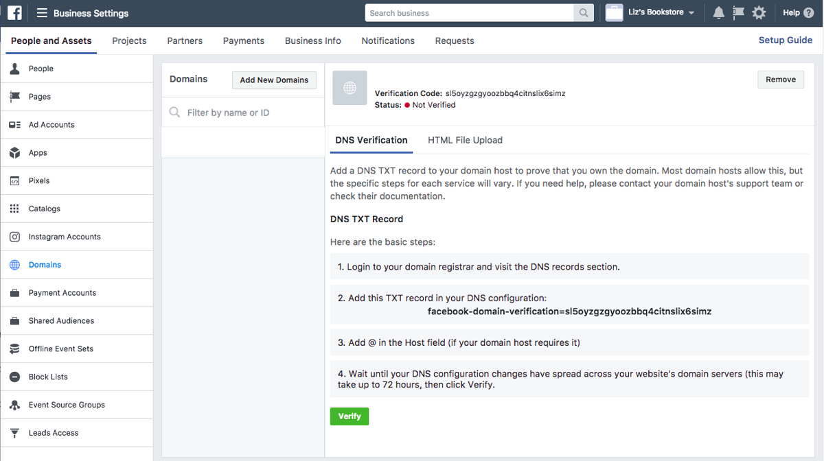 Cómo verificar tu dominio en Facebook 1