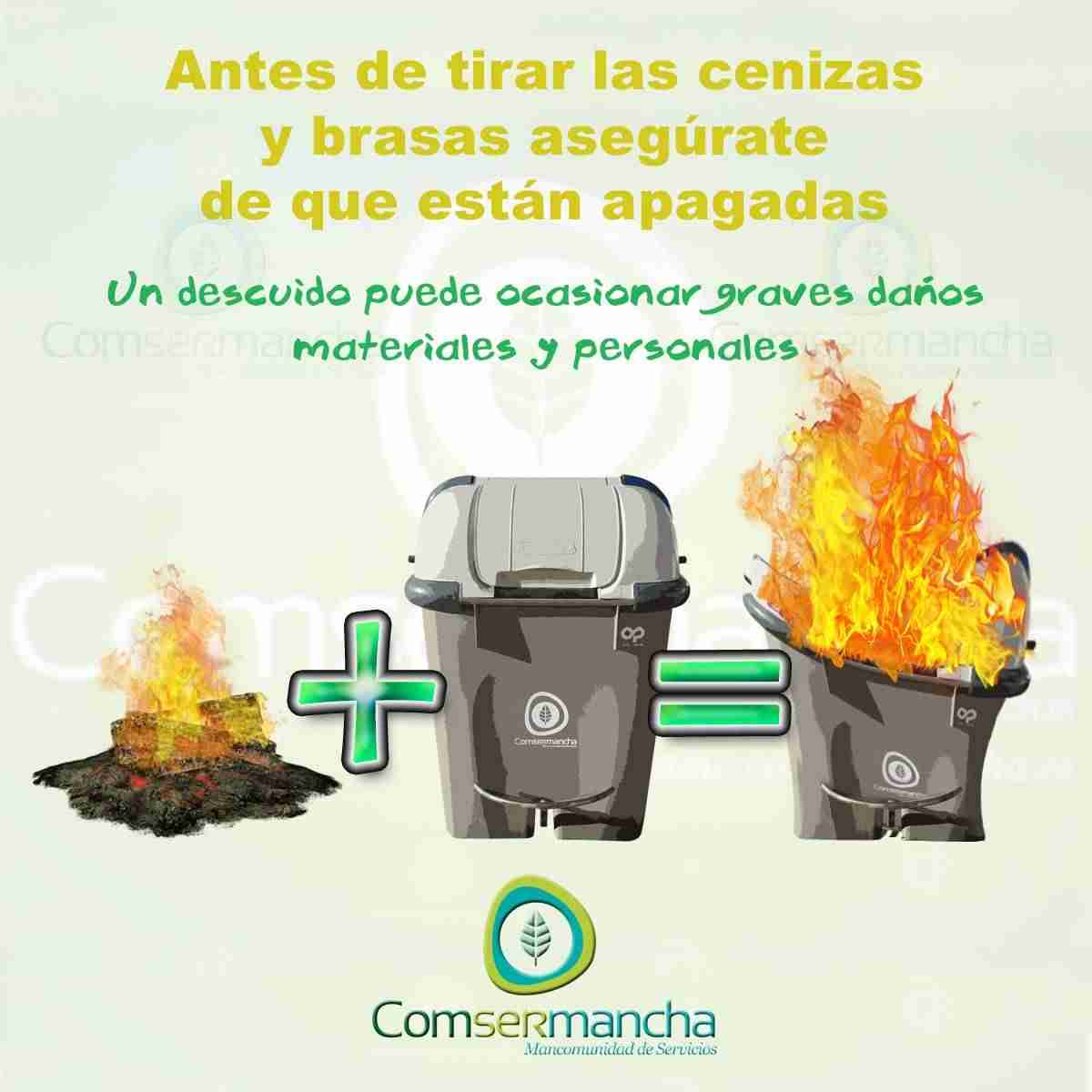 Comsermancha recuerda el riesgo de tirar las cenizas y brasas en los contenedores 1