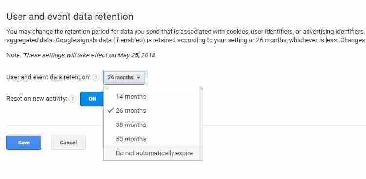 Si no quieres perder el historial de Google Analytics, cambia tu configuración de retención de datos 3