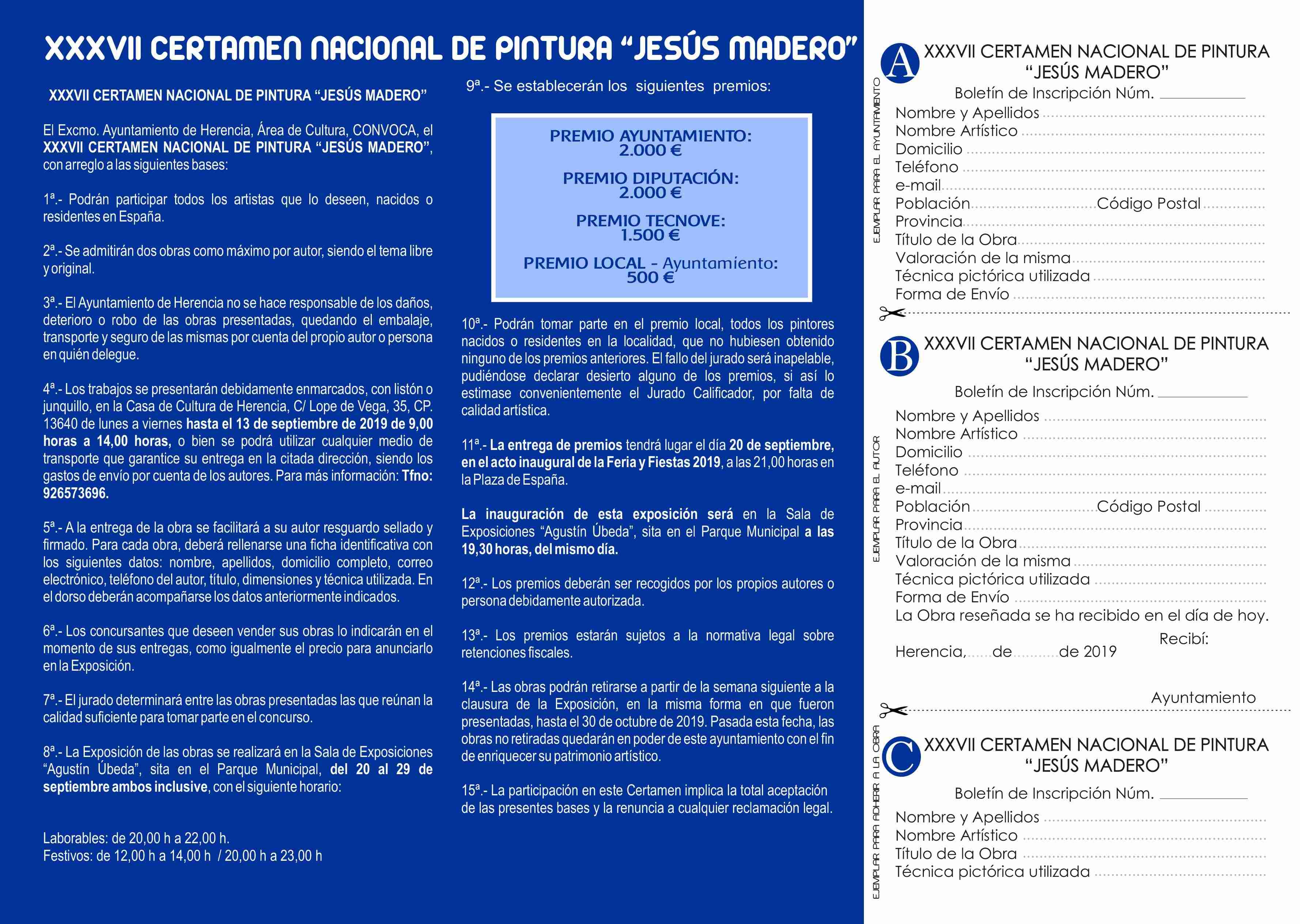 Convocado el XXXVII Certamen Nacional de Pintura “Jesús Madero” en Herencia 1