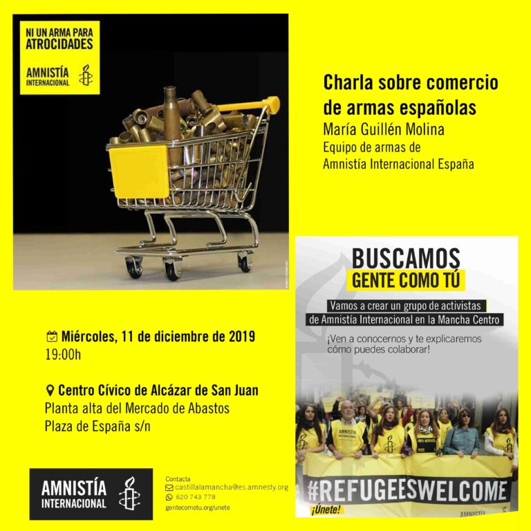 Amnistía Internacional organiza una charla sobre el comercio de armas en Alcázar de San Juan