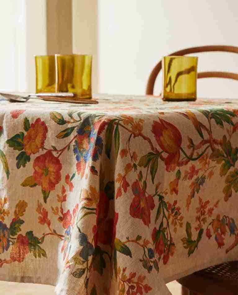 mantel de lino estampado floral