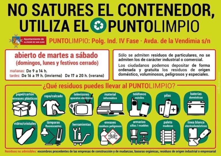 El Punto Limpio de Alcázar permanecerá cerrado los días 27, 28 y 29 de marzo