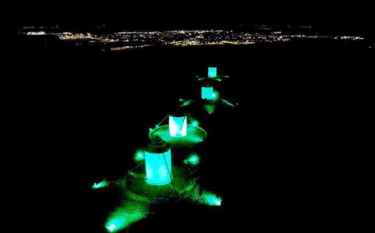 Iluminación verde esmeralda por el Día de la concienciación del Perthes