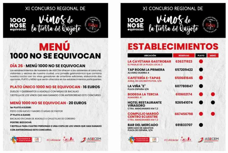 El XI Concurso Regional Vinos de la Tierra del Quijote, con la participación del sector hostelero, ofrece menús especiales para este día