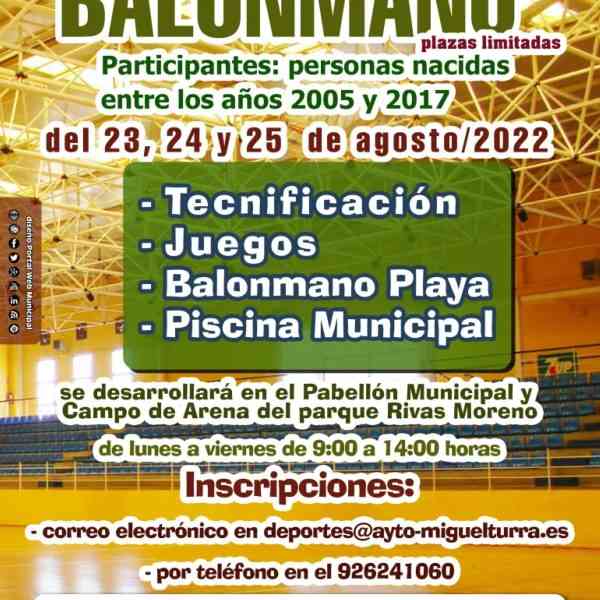 Taller gratuito  de balonmano 23, 24 y 25 de agosto en Miguelturra