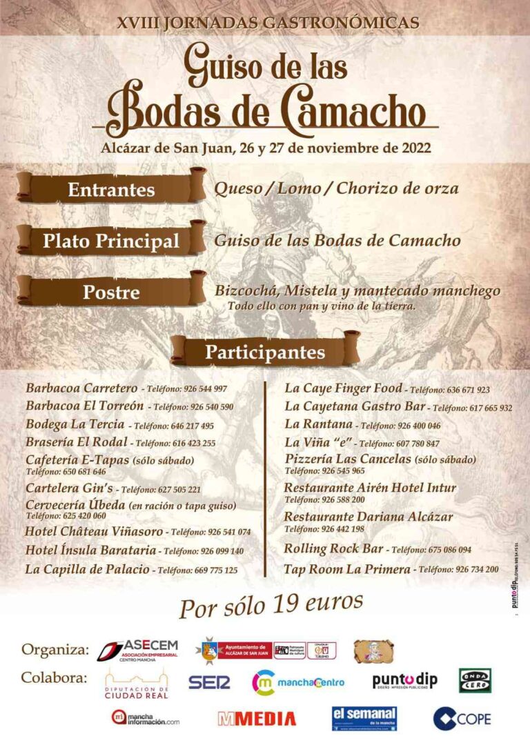 Alcázar de San Juan celebra el fin de semana del 26 y 27 de noviembre el Guiso de las Bodas de Camacho