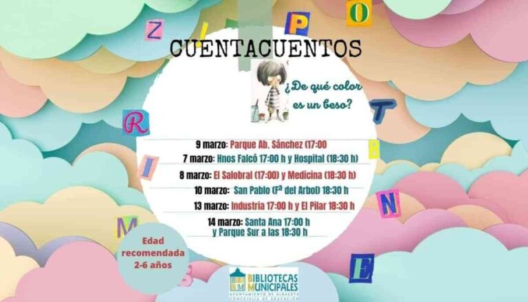 Cuentacuentos ¿De qué color es un beso? en las bibliotecas municipales de Albacete para niños de 2 a 6 años con entrada libre