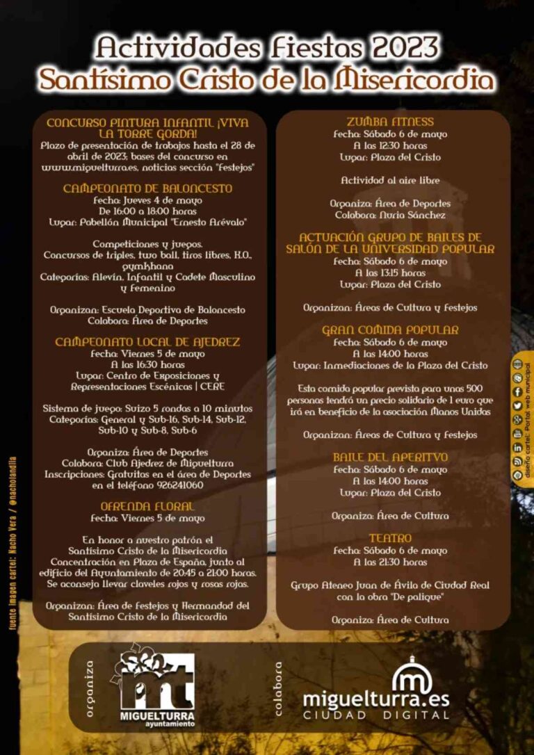 Programación de las Fiestas del Santísimo Cristo de la Misericordia 2023 en Miguelturra