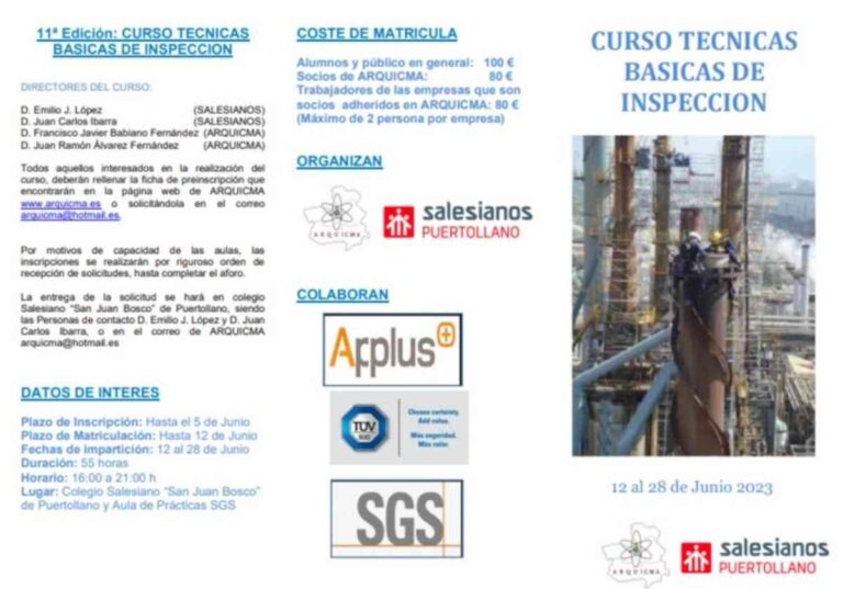Abierta la inscripción para el curso de técnicas básicas de inspección de Arquicma del 13 al 28 de junio en Puertollano