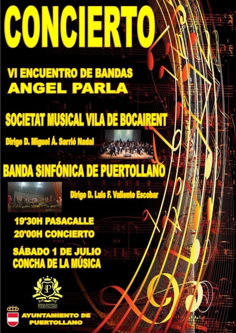 VI Certamen de Bandas de Música “Ángel Parla” el  1 de julio en la concha de la música del Paseo de San Gregorio en Puertollano