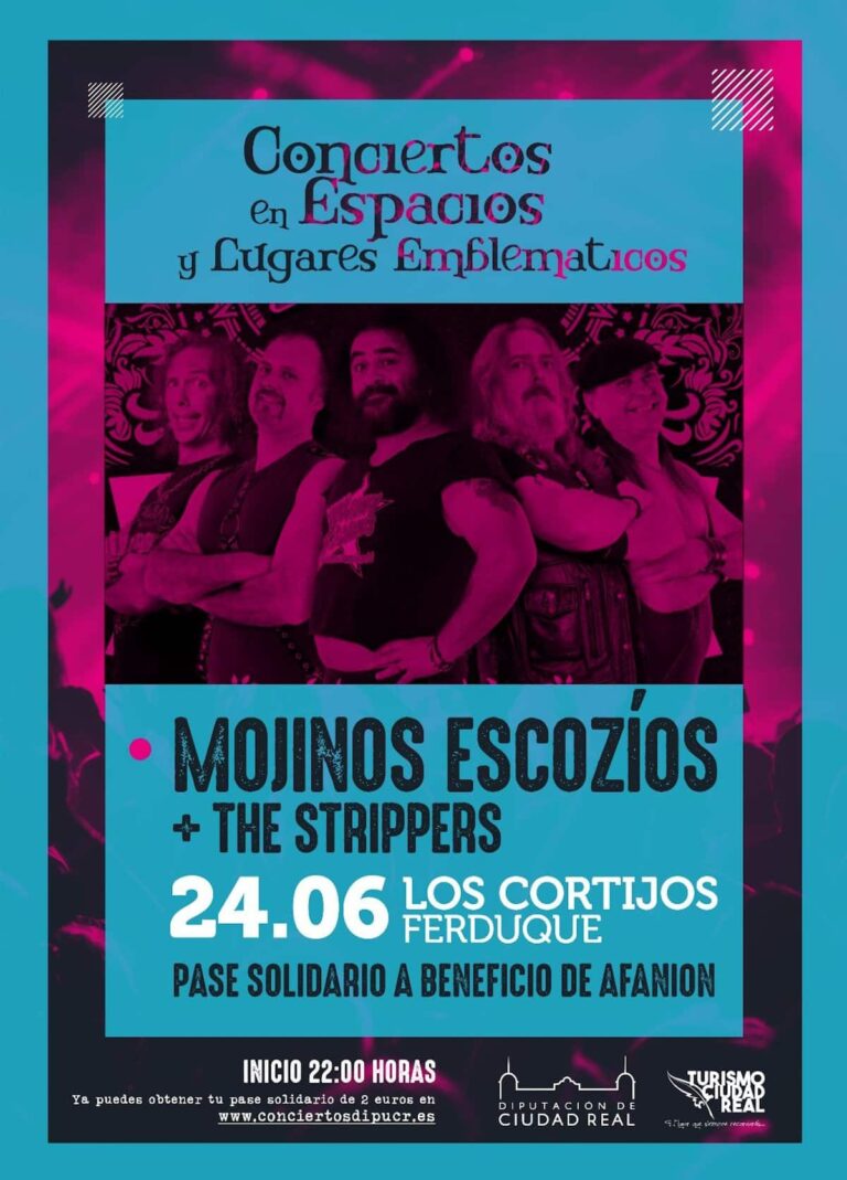 Concierto de Mojinos Escocíos + The Strippers este 24 de junio en Los Cortijos Ferduque pase solidario 2 € a beneficio de Afanion