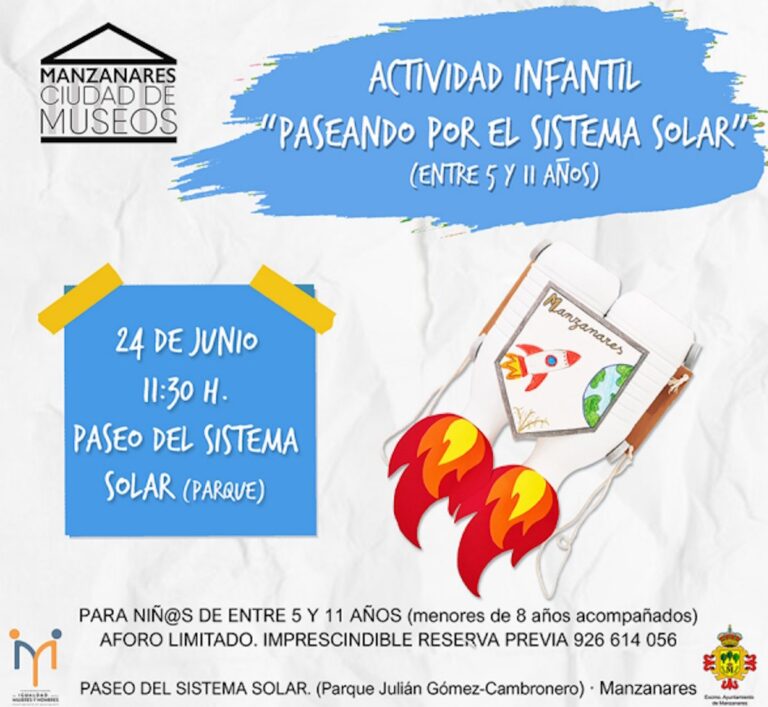 Paseando por el Sistema Solar para niños entre 5 y 11 años el 24 de junio en el Parque Julián Gómez-Cambronero de Manzanares