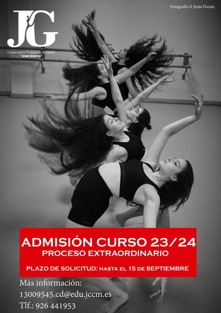 Período extraordinario de admisión hasta el 15 de septiembre curso 2023/24 del  Conservatorio de Danza José Granero de Puertollano