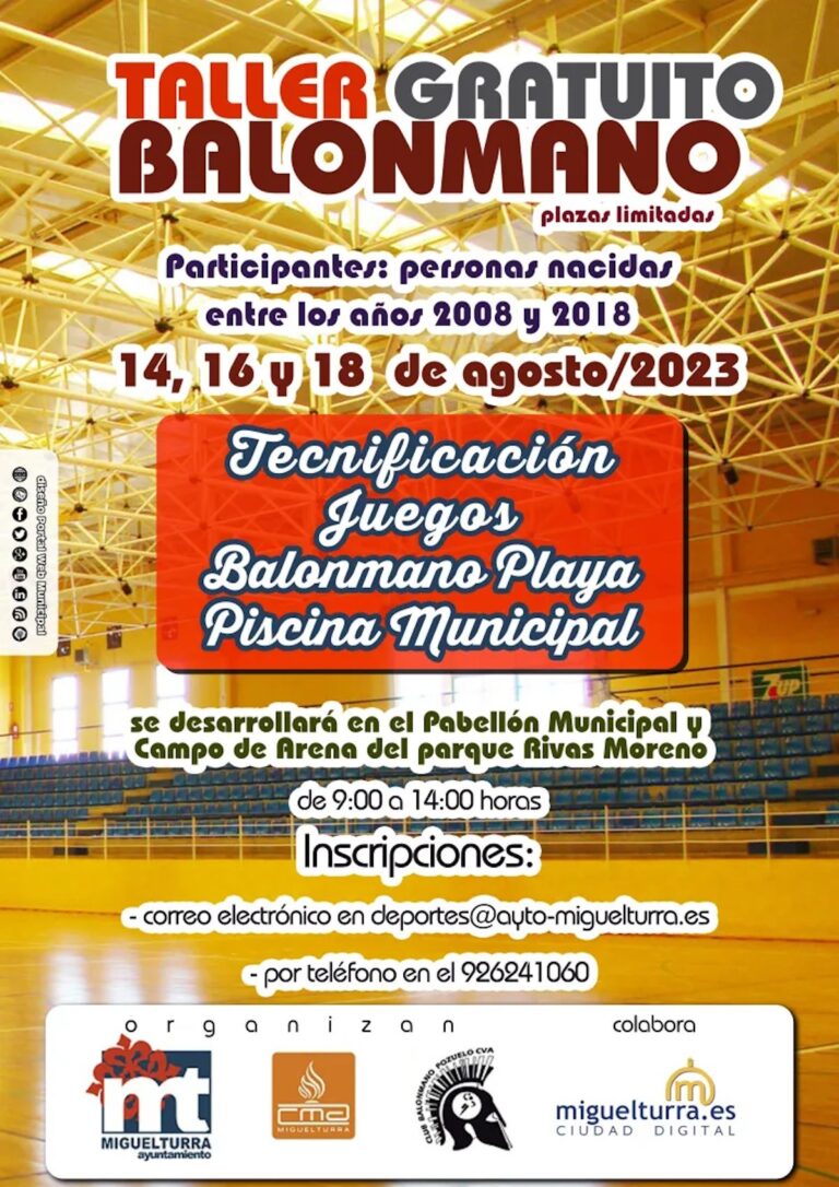 Taller gratuito de balonmano en Miguelturra el 14, 16 y 18 de agosto para personas nacidas entre el 2008 y 2018