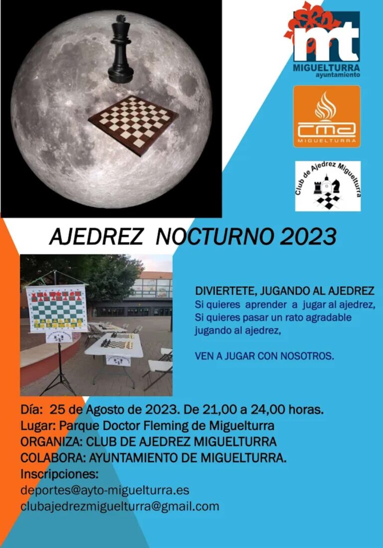 Jornada de ajedrez nocturno el 25 de agosto en el parque Doctor Fleming de Miguelturra entre las 21:00 y 24:00 h