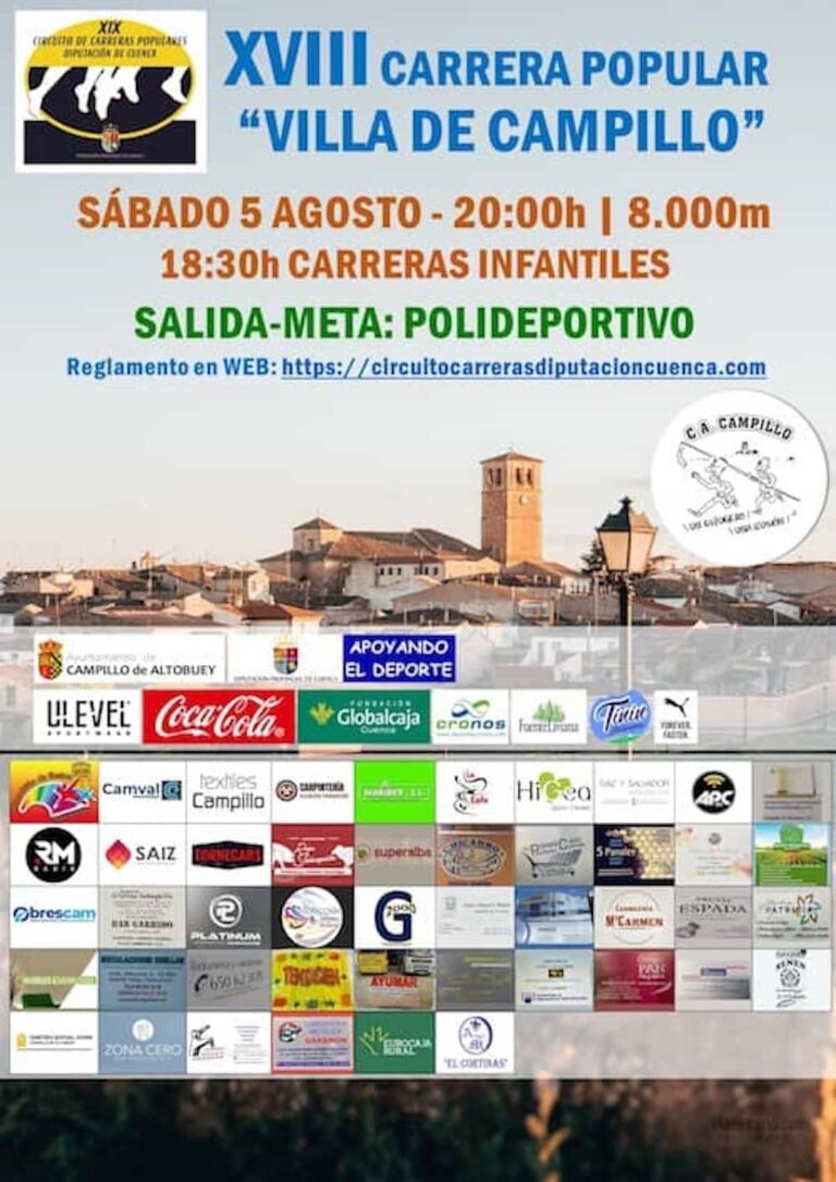XVIII Carrera Popular “Villa del Campillo” 5 de agosto con carreras infantiles y con el apoyo de la Diputación de Cuenca