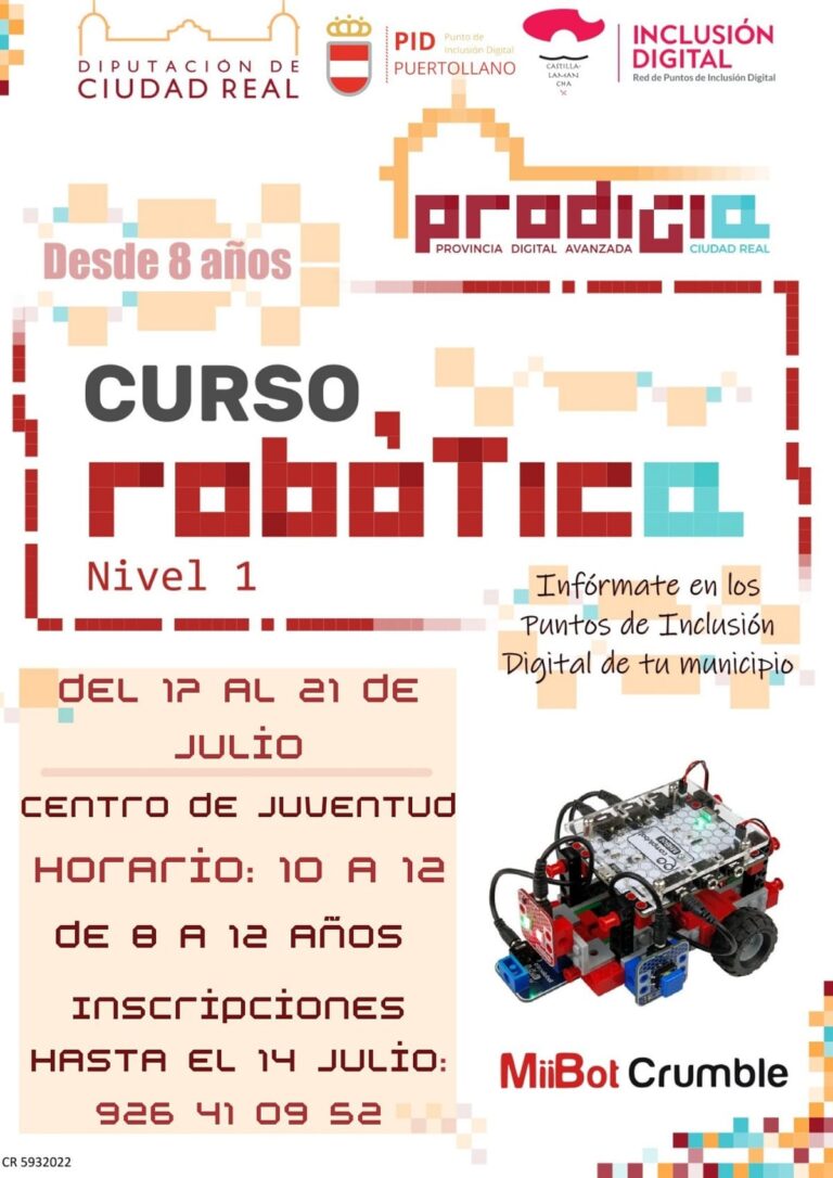 Taller de robótica para escolares de 8 a 12 años en Puertollano del 17 al 21 de julio ¡ya está abierta la inscripción gratuita!