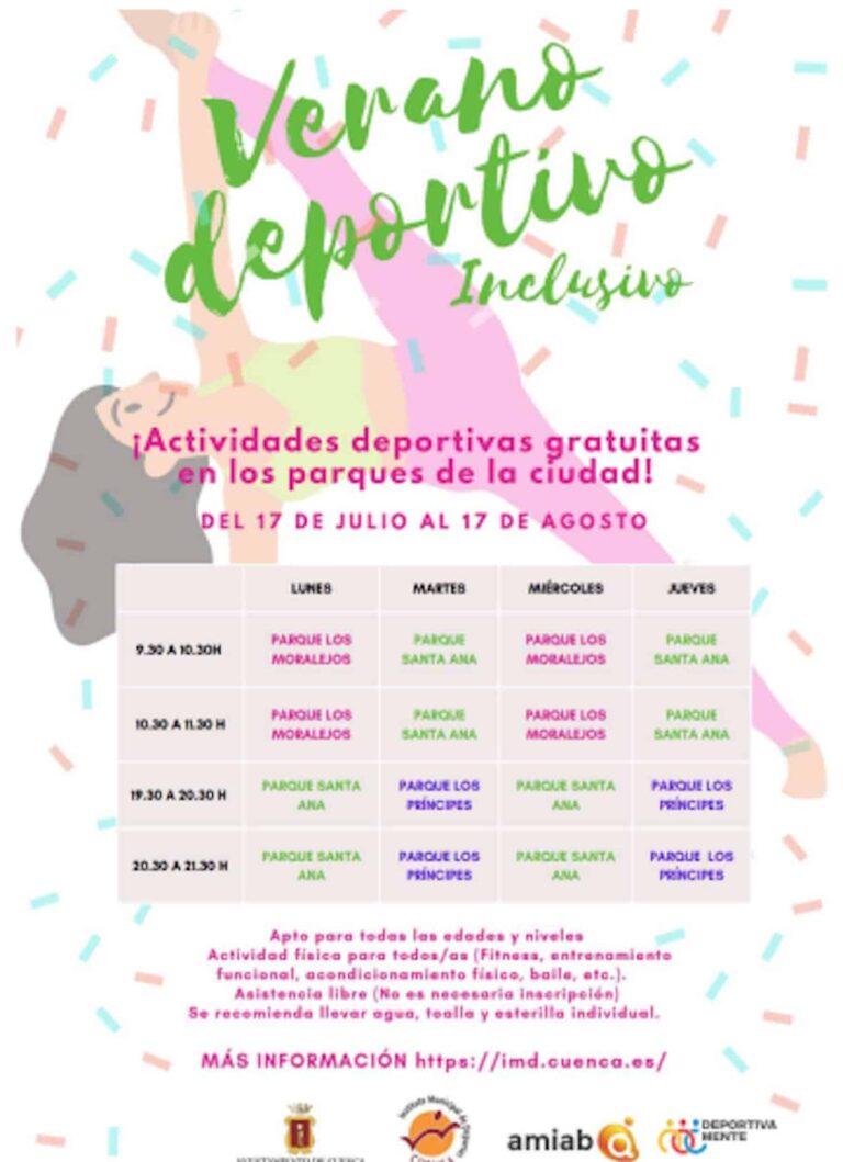 Programación del 17 julio – al 17 agosto 2023 del Verano Deportivo Inclusivo Cuenca actividades gratuitas en los parques de la ciudad