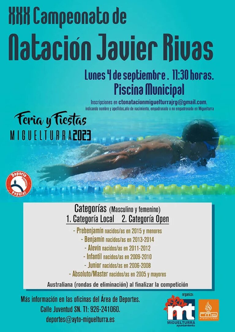Campeonato de Natación «Javier Rivas” el  4 de septiembre en la Piscina Municipal de Miguelturra