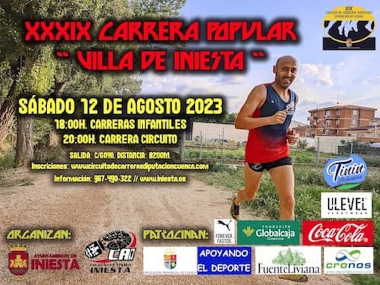 XXXIX Carrera Popular “Villa de Iniesta” el 12 de agosto con carreras infantiles del Circuito de Carreras Populares de Cuenca