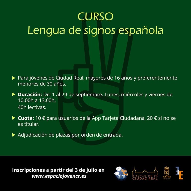 Participa en el curso de lengua de signos española para jóvenes de Ciudad Real entre 16 y 30 años del 1 al 29 de septiembre