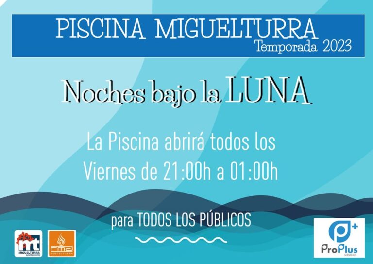 Noches bajo la luna en la piscina de Miguelturra temporada 2023 los viernes de 21:00 a 01:00 h