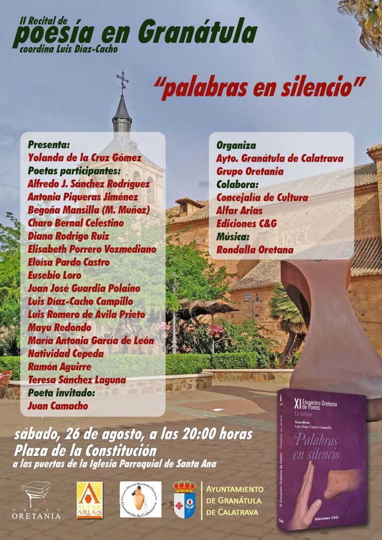 En ‘Poesía en Granátula’ se declamará poemas del libro “Palabras en silencio”