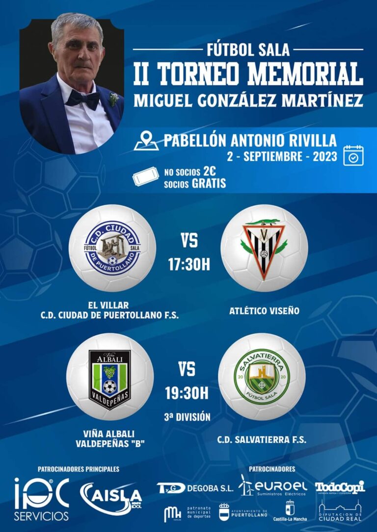II Torneo Memorial “Miguel González Martínez” de fútbol sala el 2 de septiembre en el pabellón Antonio Rivilla de Puertollano