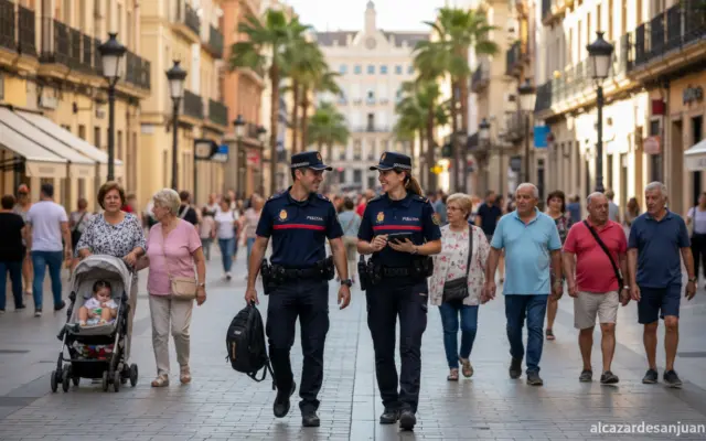 Agentes de la Policía Nacional patrullando una calle española