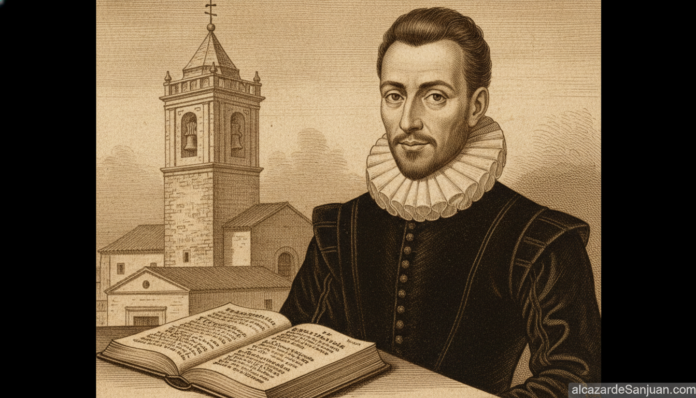 Ilustracion historica realista al estilo de un grabado o pintura del siglo XVI, retrato de hombre castellano hidalgo del s...