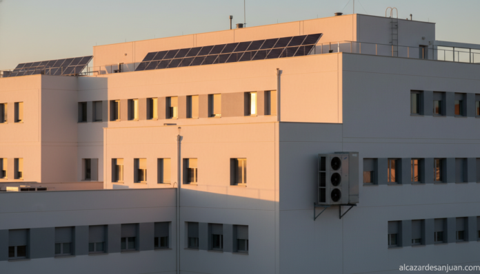 Hospital público de Castilla-La Mancha con paneles solares fotovoltaicos en la cubierta