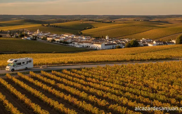 Realistic photojournalistic scene of a scenic rural tourism landscape in Albacete province, Castilla-La Mancha, Spain: rol...