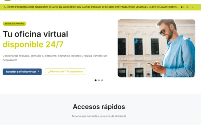 Captura de la nueva pagina web de Aguas de Alcazar