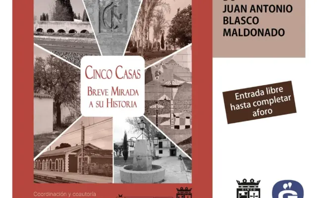 Cartel de la presentación del libro Cinco Casas, breve mirada a su historia, en el Museo Casa del Hidalgo de Alcázar de San Juan
