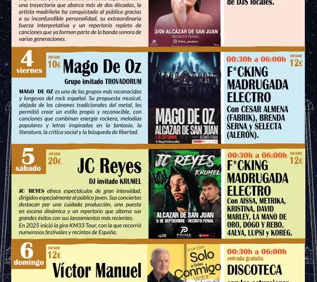 Cartel de los conciertos de la Feria y Fiestas 2026 de Alcázar de San Juan en la Plaza Joven