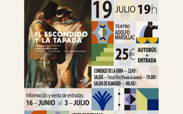 Cartel del viaje en autobus a Almagro para el Festival de Teatro Clasico 2026