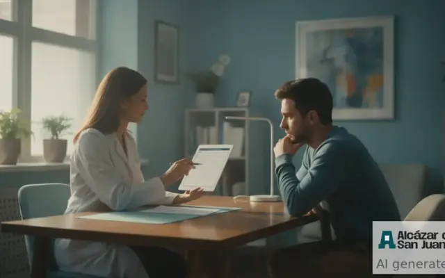 Un odontólogo explica un documento de consentimiento informado en una consulta dental