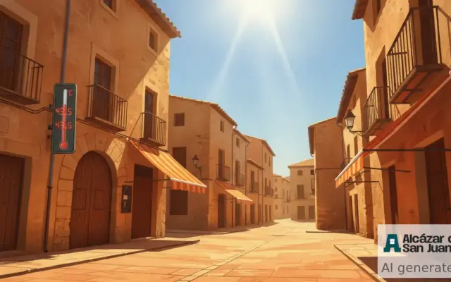 Plaza soleada en pleno episodio de calor extremo en Alcázar de San Juan