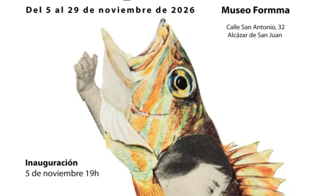Cartel de la exposición de collage Un lugar en el imaginario, de Mila Vicente Sáez